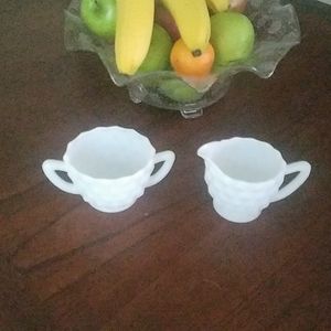 Jeanette milk glass cream and sugar.